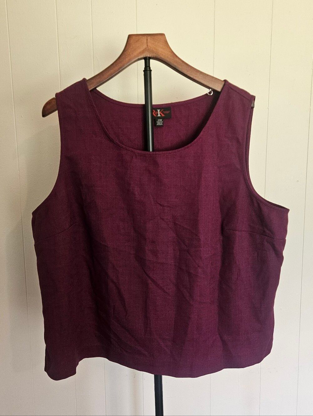 R&K Women’s Scoop Neck Tank Top Blouse — Deep Plum Size 20W